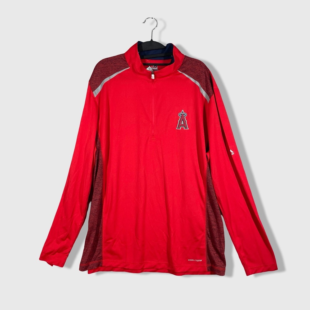 Majestic Cool Base Angels Quarter Zip Pullover Women XL Red Gorpcore Sporty